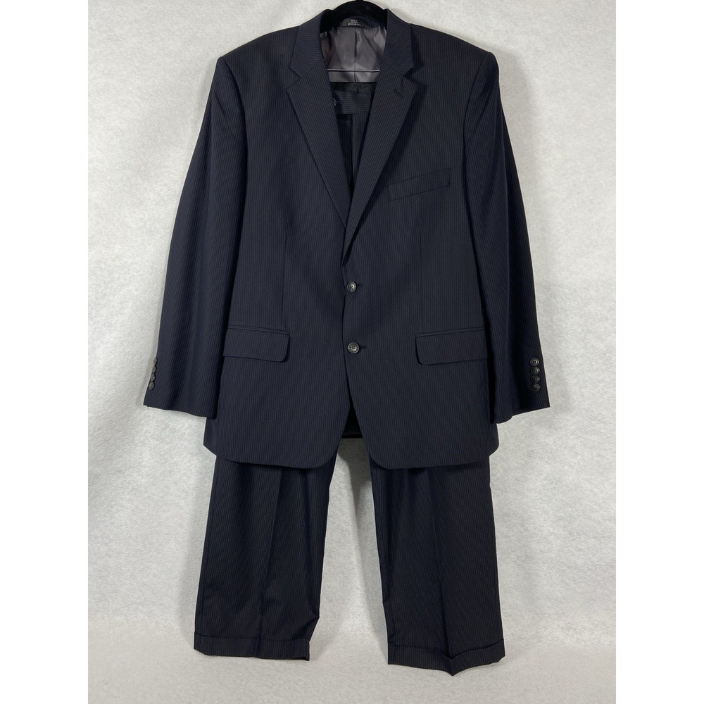 Haggar 2PC Pant Suit Men's 44R Blue Pinstriped Classic Fit Pants 38x30